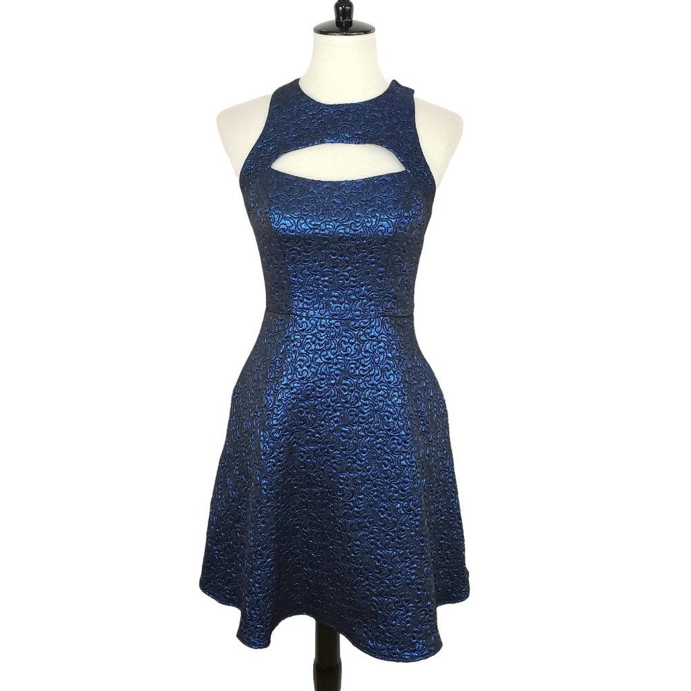 ABS Blue and Black Zoey Metallic Flare Dress 2